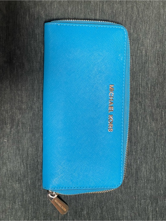 Michael Kors Handbags - Michael Kors Bright Blue Zip-Around Saffiano Wallet